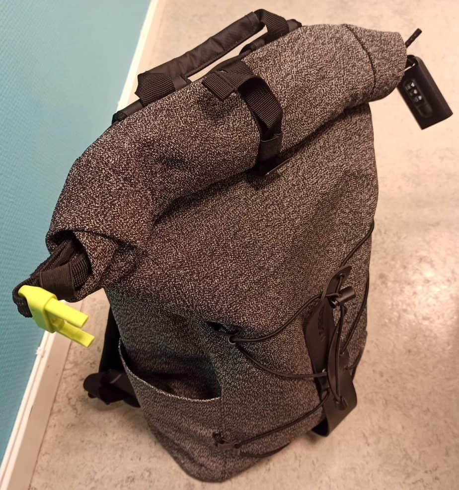 photo of Bobby Urban anti-theft backpack unlocked but rolled up