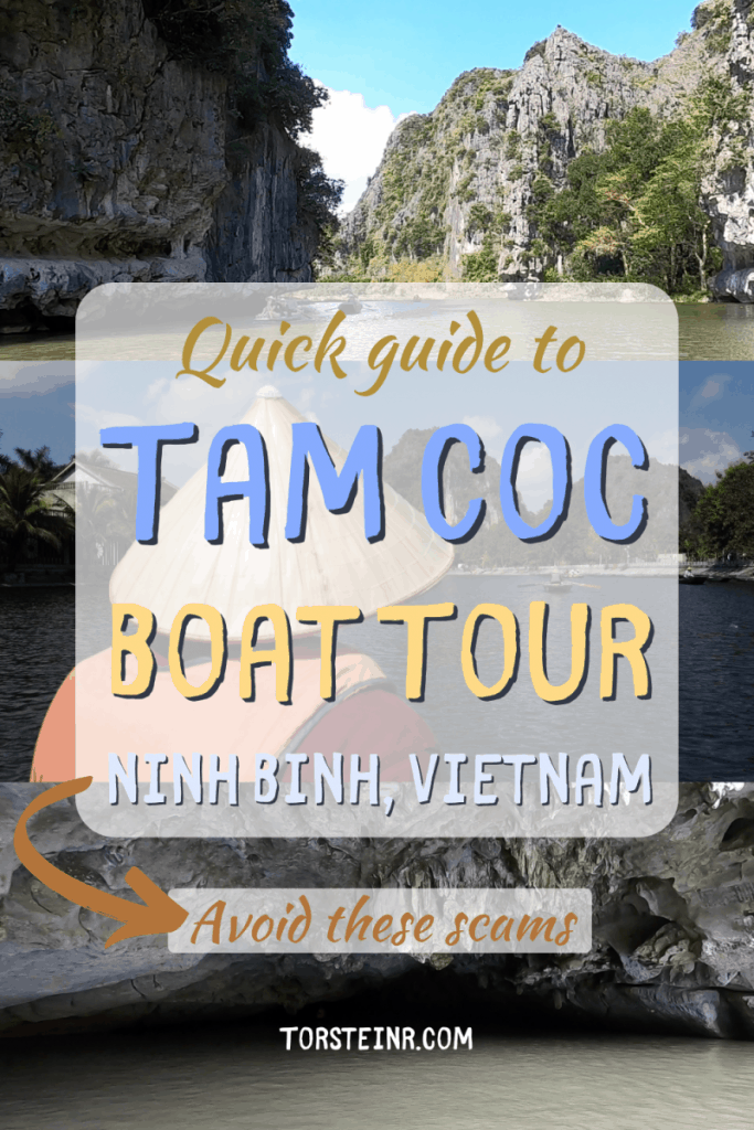 Video guide to Tam Coc boat tour Ninh Binh, Vietnam. Avoid these scams! And a collage of photos from the river